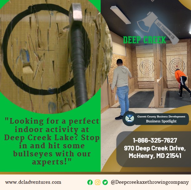 Todays Business Spotlight 🪓Deep Creek Axe Throwing Company!
Visit them at www.dcladventures.com or Deep Creek Axe Throwing Company
Follow us to see more daily Garrett County Business Spotlights!
If you are interested in having your business featured contact Connor Norman at cnorman@garrettcountymd.gov. #businessdevelopment #garrettcountymd